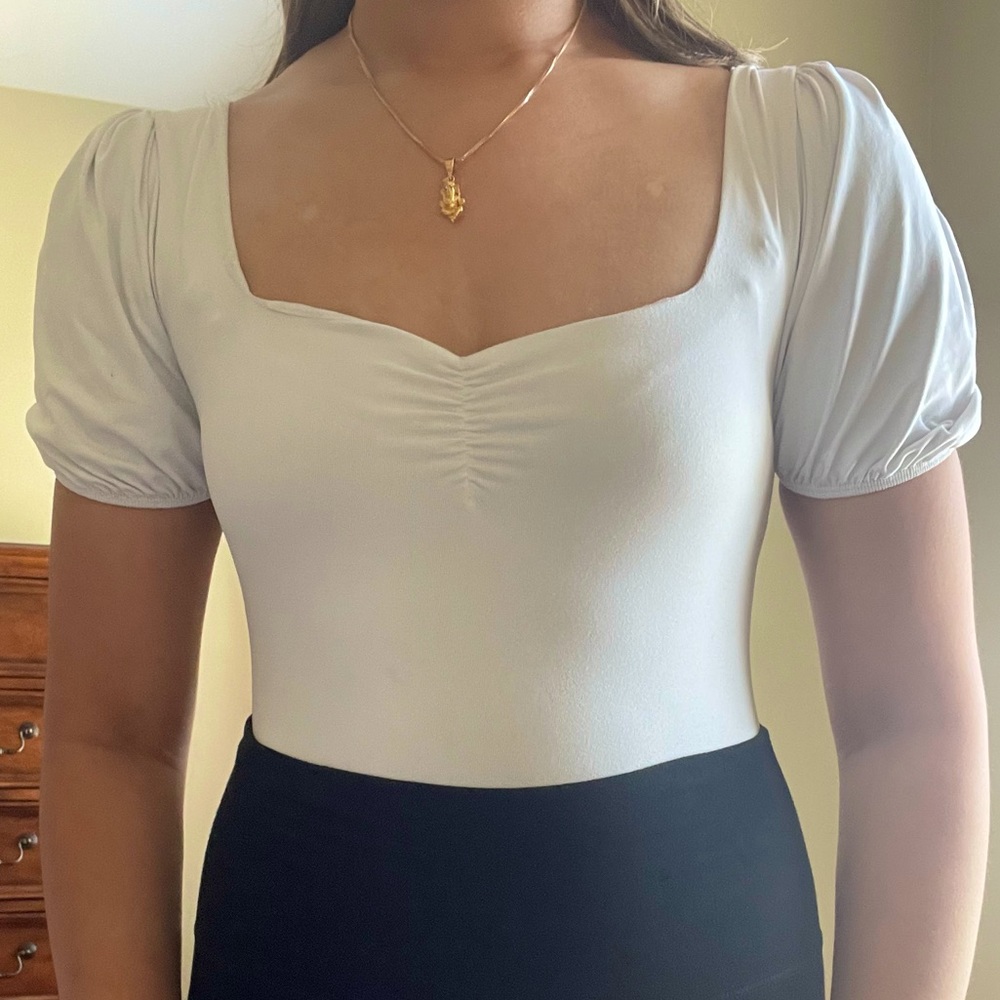white puff sleeve bodysuit
